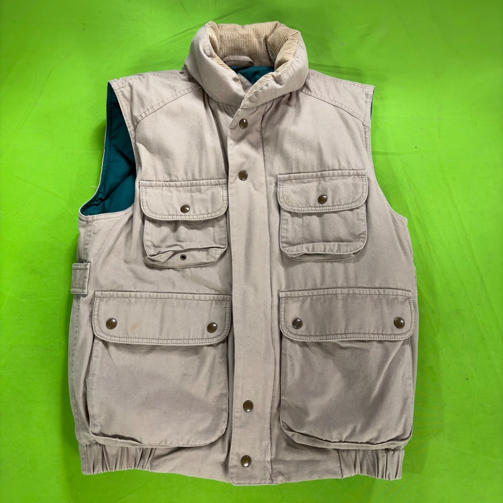 VTG 90s Eddie Bauer Goose Down Work Vest Mens M Tan Hunting Utility Outdoor Gear